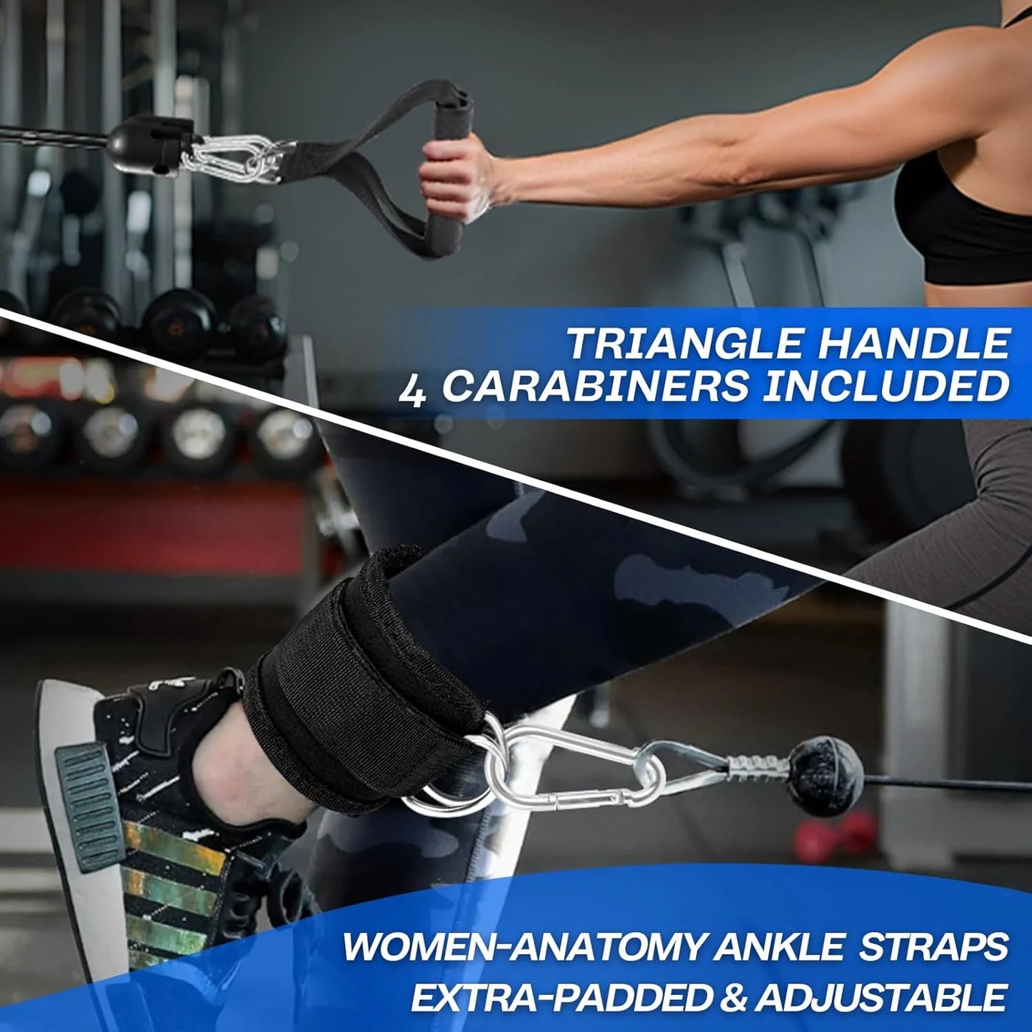 10-In-1 Cable Machine Attachments Set for Gym - Includes Tricep Rope, V-Bar, Straight Bar, D-Handle, Ankle/Wrist Straps, Storage Bag - Compatible with LAT Pulldown & Home Gym Cable Machines - Fitness Live