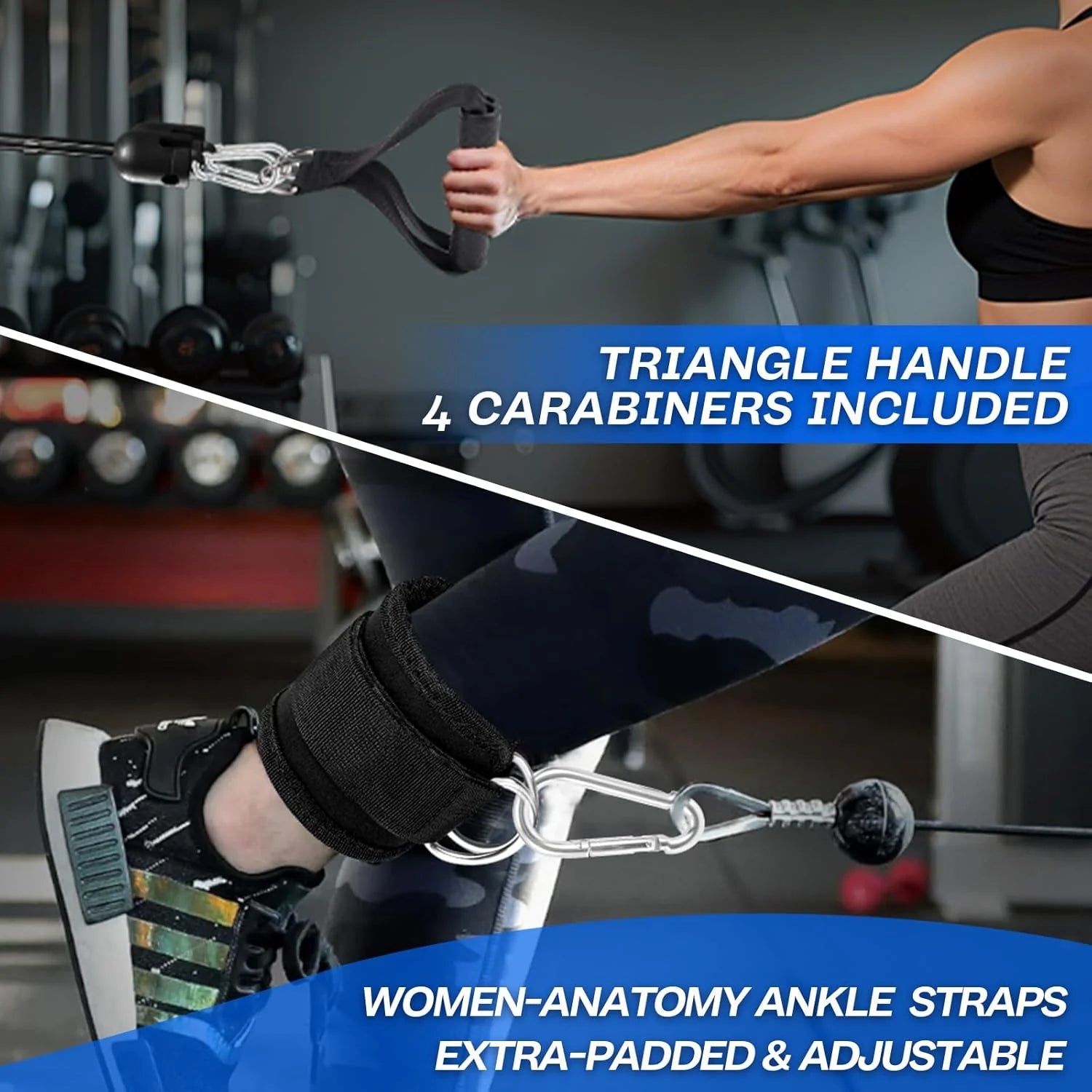10-In-1 Cable Machine Attachments Set for Gym - Includes Tricep Rope, V-Bar, Straight Bar, D-Handle, Ankle/Wrist Straps, Storage Bag - Compatible with LAT Pulldown & Home Gym Cable Machines - Fitness Live