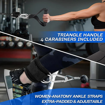 10-In-1 Cable Machine Attachments Set for Gym - Includes Tricep Rope, V-Bar, Straight Bar, D-Handle, Ankle/Wrist Straps, Storage Bag - Compatible with LAT Pulldown & Home Gym Cable Machines - Fitness Live