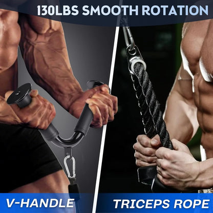 10-In-1 Cable Machine Attachments Set for Gym - Includes Tricep Rope, V-Bar, Straight Bar, D-Handle, Ankle/Wrist Straps, Storage Bag - Compatible with LAT Pulldown & Home Gym Cable Machines - Fitness Live