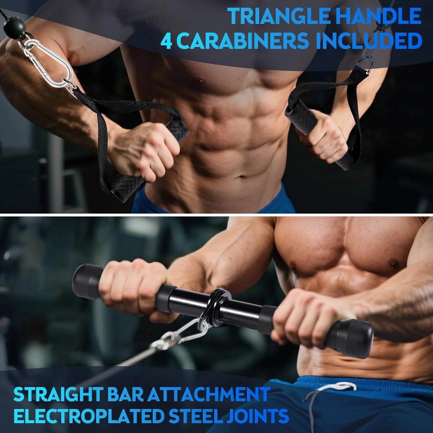 10-In-1 Cable Machine Attachments Set for Gym - Includes Tricep Rope, V-Bar, Straight Bar, D-Handle, Ankle/Wrist Straps, Storage Bag - Compatible with LAT Pulldown & Home Gym Cable Machines - Fitness Live