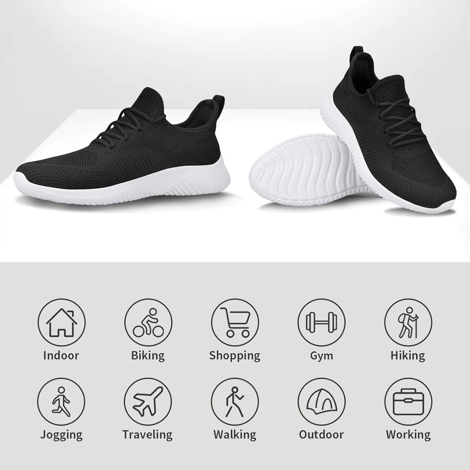 Mens Walking Shoes Sneakers for Men Breathable Lightweight Tennis Shoes for Men Athletic Shoes Sports Gym Jogging, Black 10.5