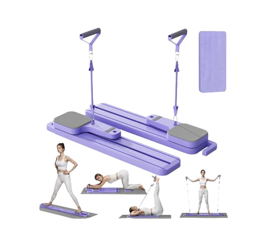 Pilates Board with Resistance Bands, 7-In-1 Foldable Pilates Reformer Set, Pilates Reformer Machine for Home Workout, Core Strengthener, Ab Workout, Glute & Leg Toning